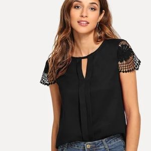 Black keyhole shirt with crochet detail sleeves.